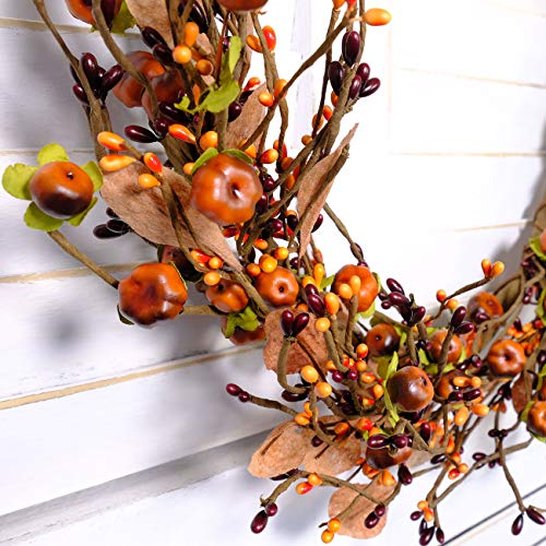 idyllic Mini Pumpkin Pip Berry Wreath for Front Door 12 inches Wreath Indoor Artificial Twig Wreath for Festival Celebration Party Decoration (2 Pack)