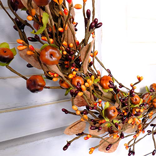 idyllic Mini Pumpkin Pip Berry Wreath for Front Door 12 inches Wreath Indoor Artificial Twig Wreath for Festival Celebration Party Decoration (2 Pack)