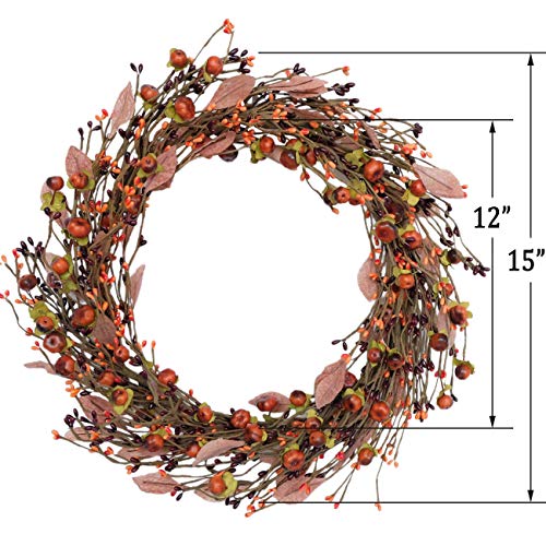 idyllic Mini Pumpkin Pip Berry Wreath for Front Door 12 inches Wreath Indoor Artificial Twig Wreath for Festival Celebration Party Decoration (2 Pack)