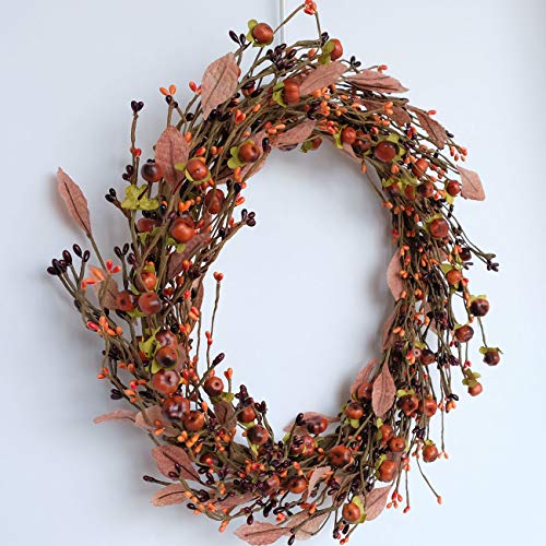 idyllic Mini Pumpkin Pip Berry Wreath for Front Door 12 inches Wreath Indoor Artificial Twig Wreath for Festival Celebration Party Decoration (2 Pack)