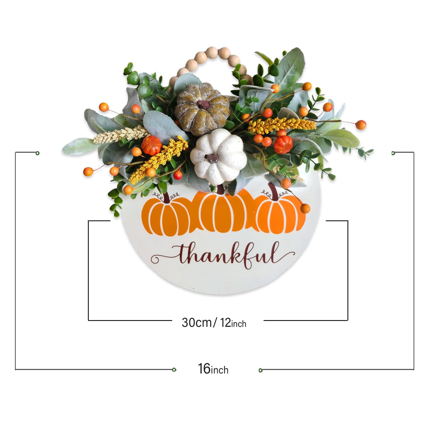 Idyllic Hello Fall Sign Wreath for Front Door, Pumpkin and Berries Wooden Square Wreath for Farmhouse Wall Indoor/Outdoor Harvest Thanksgiving & Fall Season Hanging Wall Decor