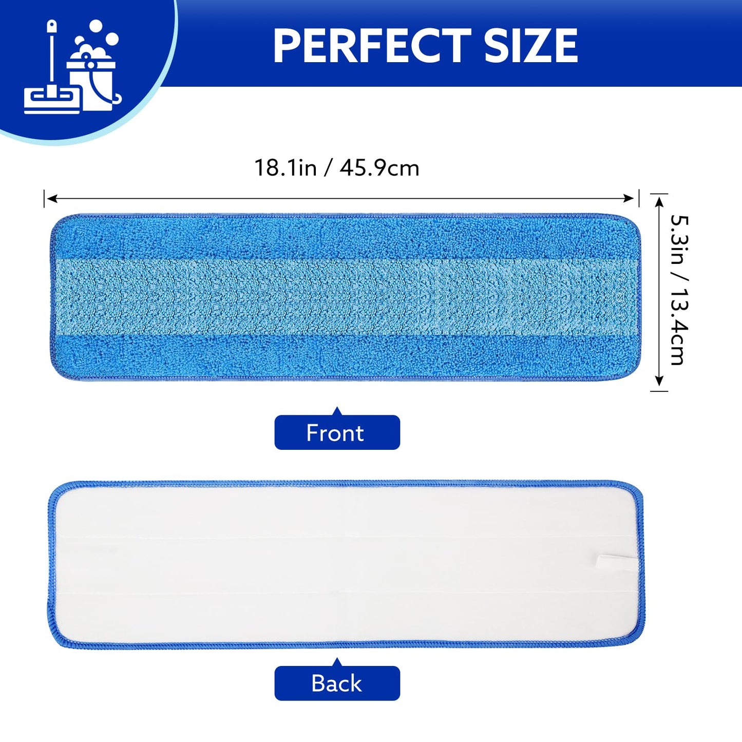 3 Pack Microfiber Cleaning Pads are Compatible with Bona Mop,18 Inch Replaceable Mop Pad Refill,Washable & Reusable Blue Microfiber Mop Pads for Hardwood and Hard-Surface Floors