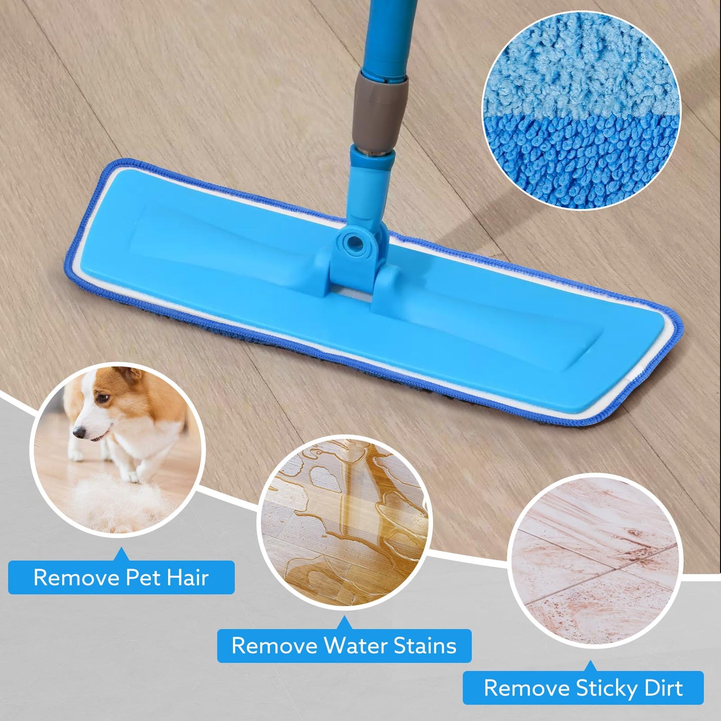 3 Pack Microfiber Cleaning Pads are Compatible with Bona Mop,18 Inch Replaceable Mop Pad Refill,Washable & Reusable Blue Microfiber Mop Pads for Hardwood and Hard-Surface Floors