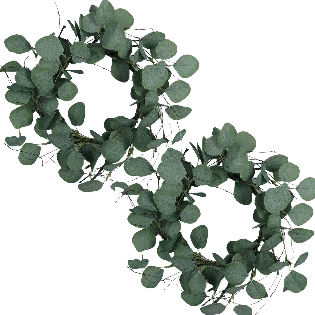 idyllic Eucalyptus Leaves Wreath Metal Polyester Green Wreath 14 Inches for The Front Door Décor, 1 Pack