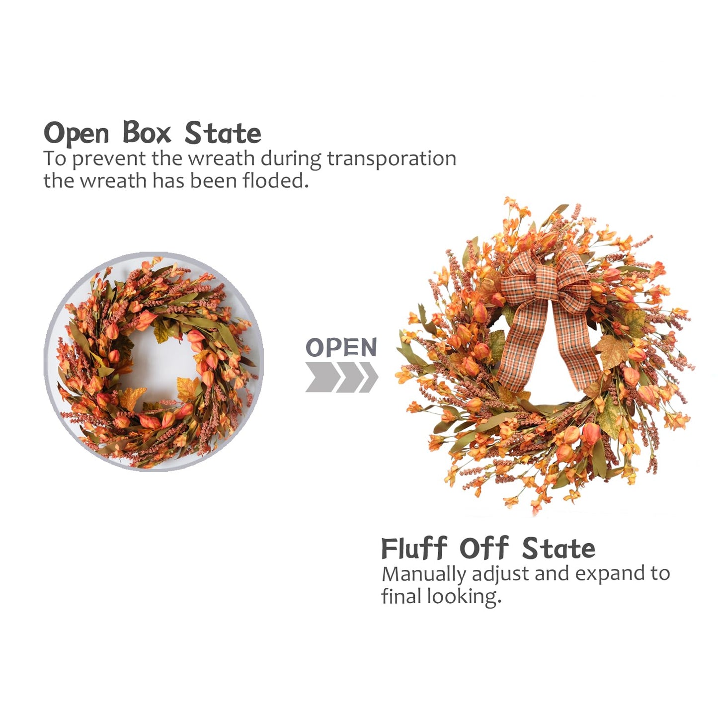 Idyllic 18 Inches Artificial Fall Wreath, Autumn Wreath with Berries & Leaves, Thanksgiving Harvest Front Door Wreath for Home Farmhouse Halloween Thanksgiving Day Festival Celebration Decor