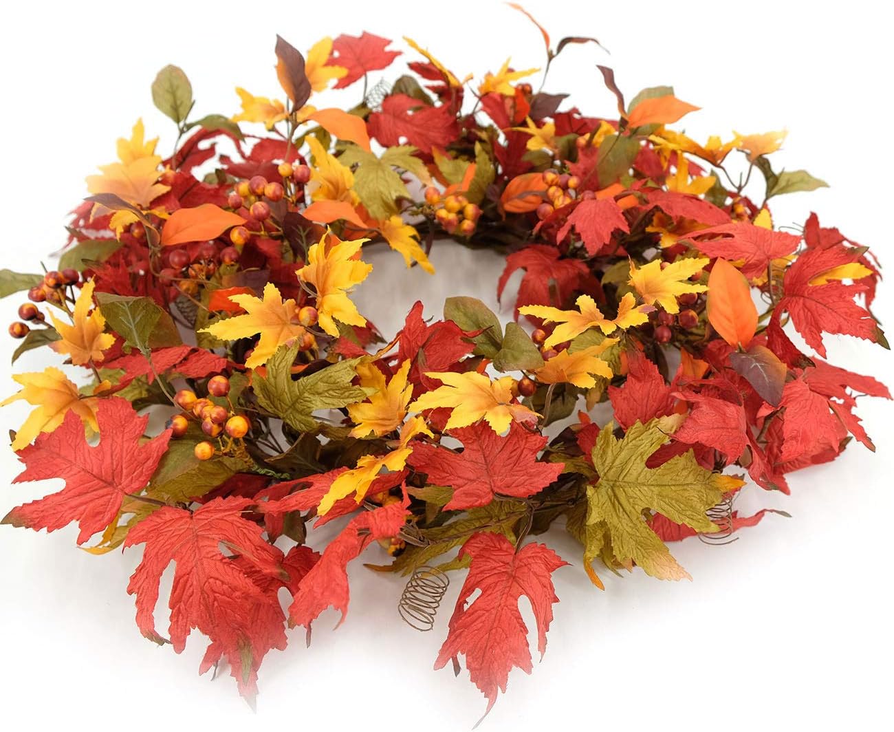 idyllic 20 Inches Wreath of Fall Foliage Maple Leaf, Artificial Wreath for Indoor Decor