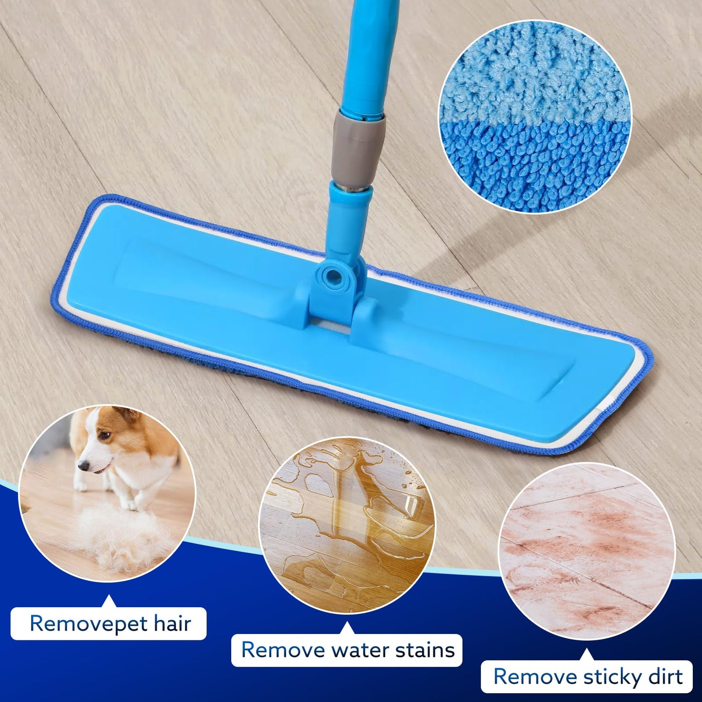 3 Pack Microfiber Cleaning Pads are Compatible with Bona Mop,18 Inch Replaceable Mop Pad Refill,Washable & Reusable Blue Microfiber Mop Pads for Hardwood and Hard-Surface Floors