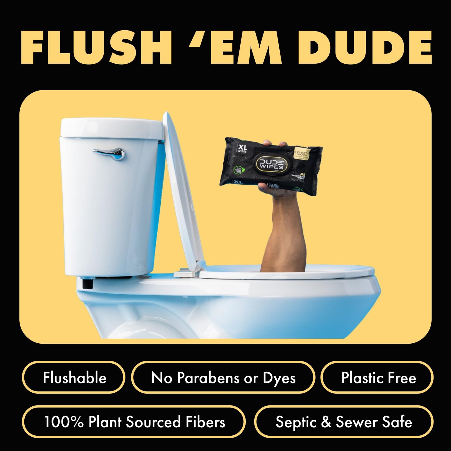 DUDE Wipes - Flushable Wipes - 3 Pack, 144 Wipes - Unscented Extra-Large Adult Wet Wipes - Vitamin-E & Aloe - Septic and Sewer Safe