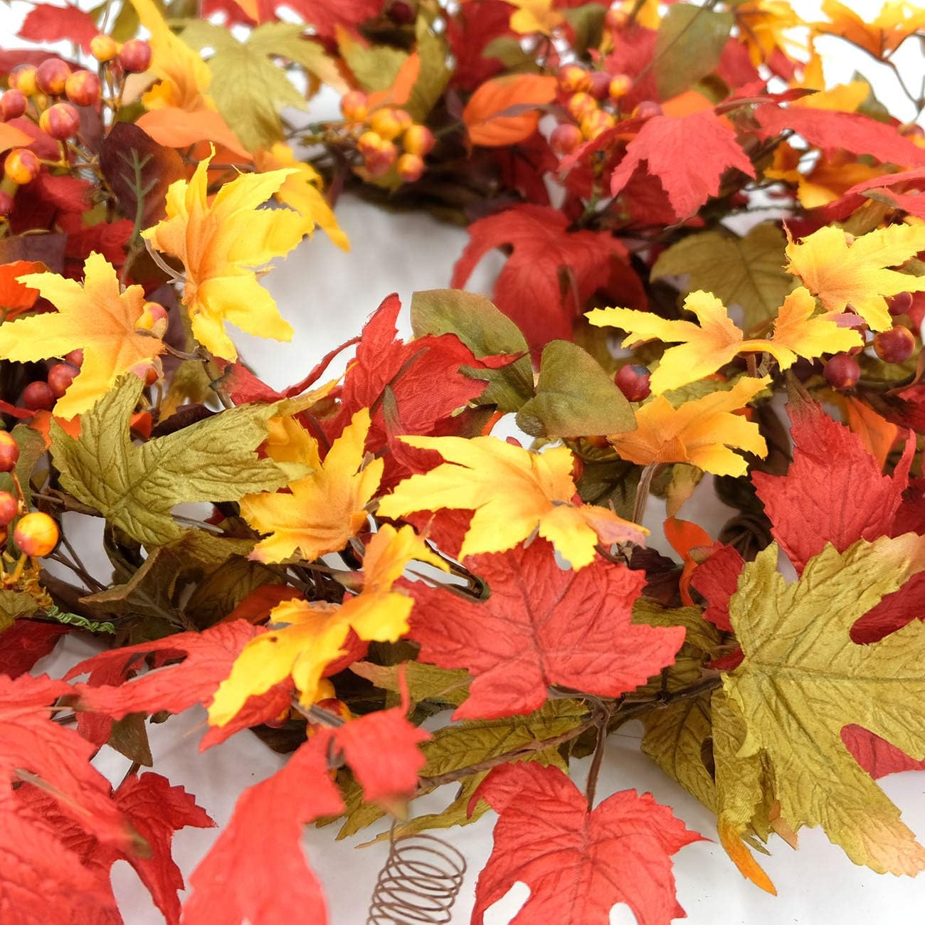 idyllic 20 Inches Wreath of Fall Foliage Maple Leaf, Artificial Wreath for Indoor Decor