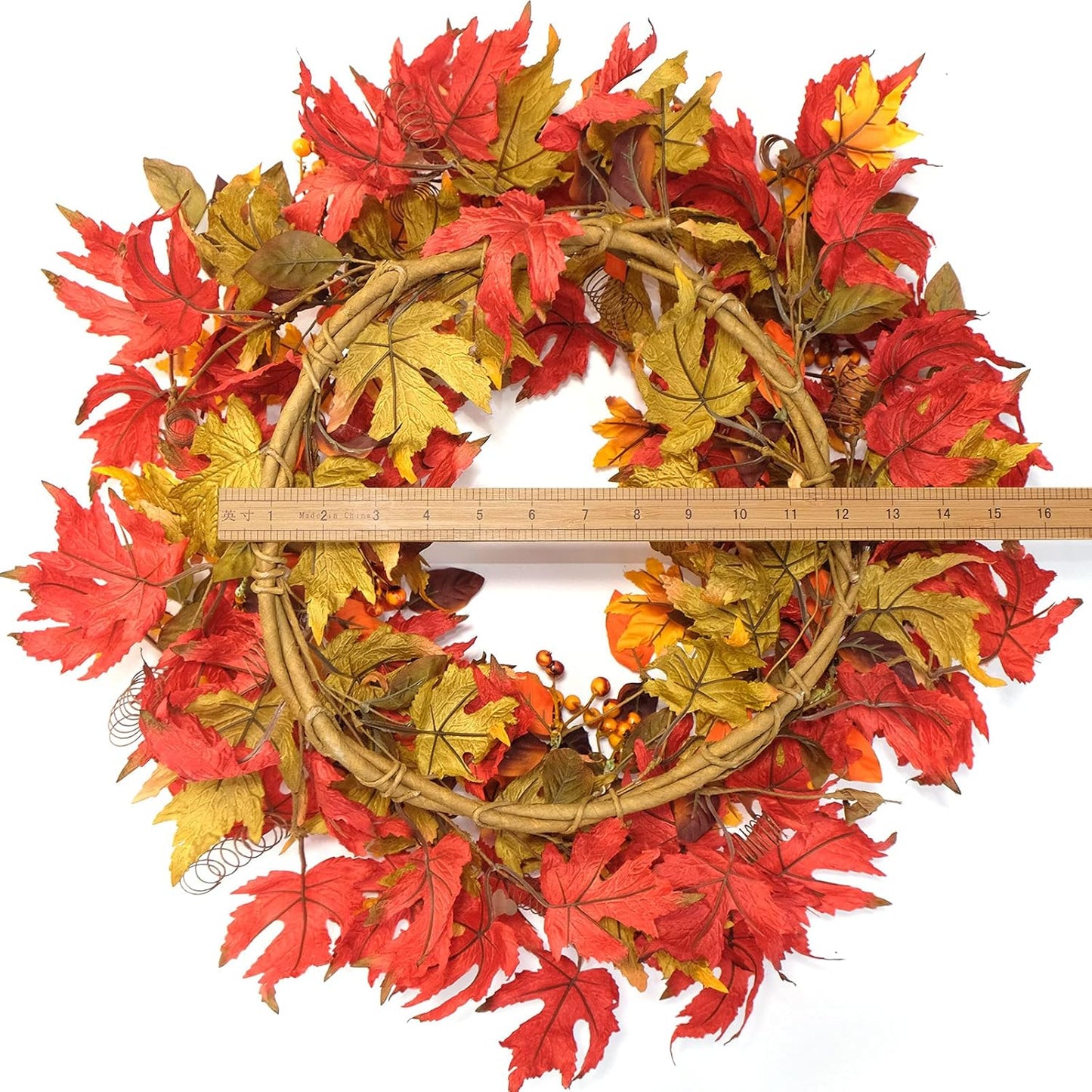 idyllic 20 Inches Wreath of Fall Foliage Maple Leaf, Artificial Wreath for Indoor Decor