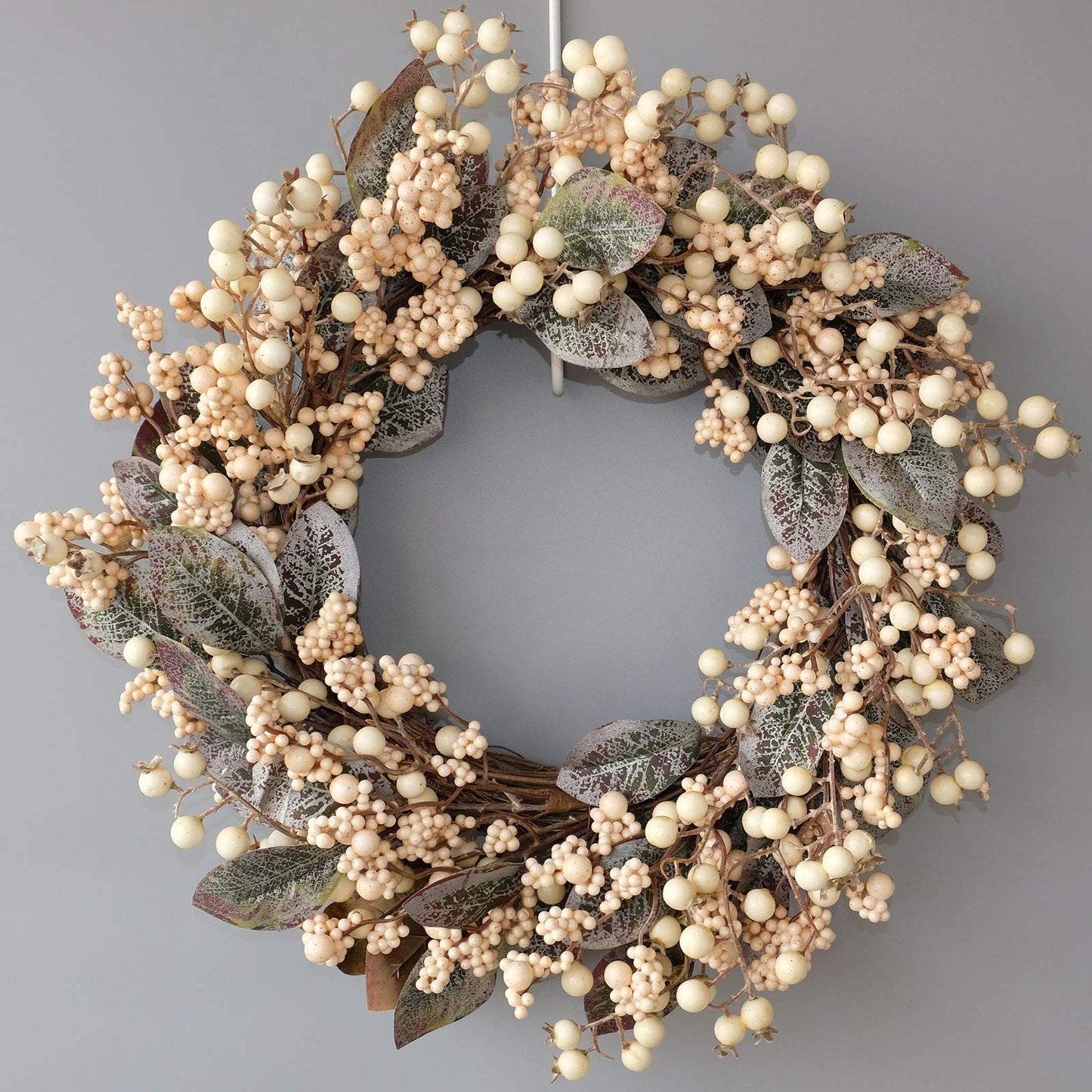 idyllic Artificial Eucalyptus Leaf Wreath White Berries Greenery for Front Door Decor Outdoor Wall Decoration 18"