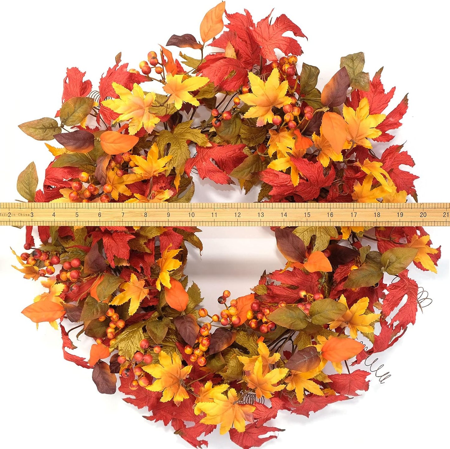 idyllic 20 Inches Wreath of Fall Foliage Maple Leaf, Artificial Wreath for Indoor Decor