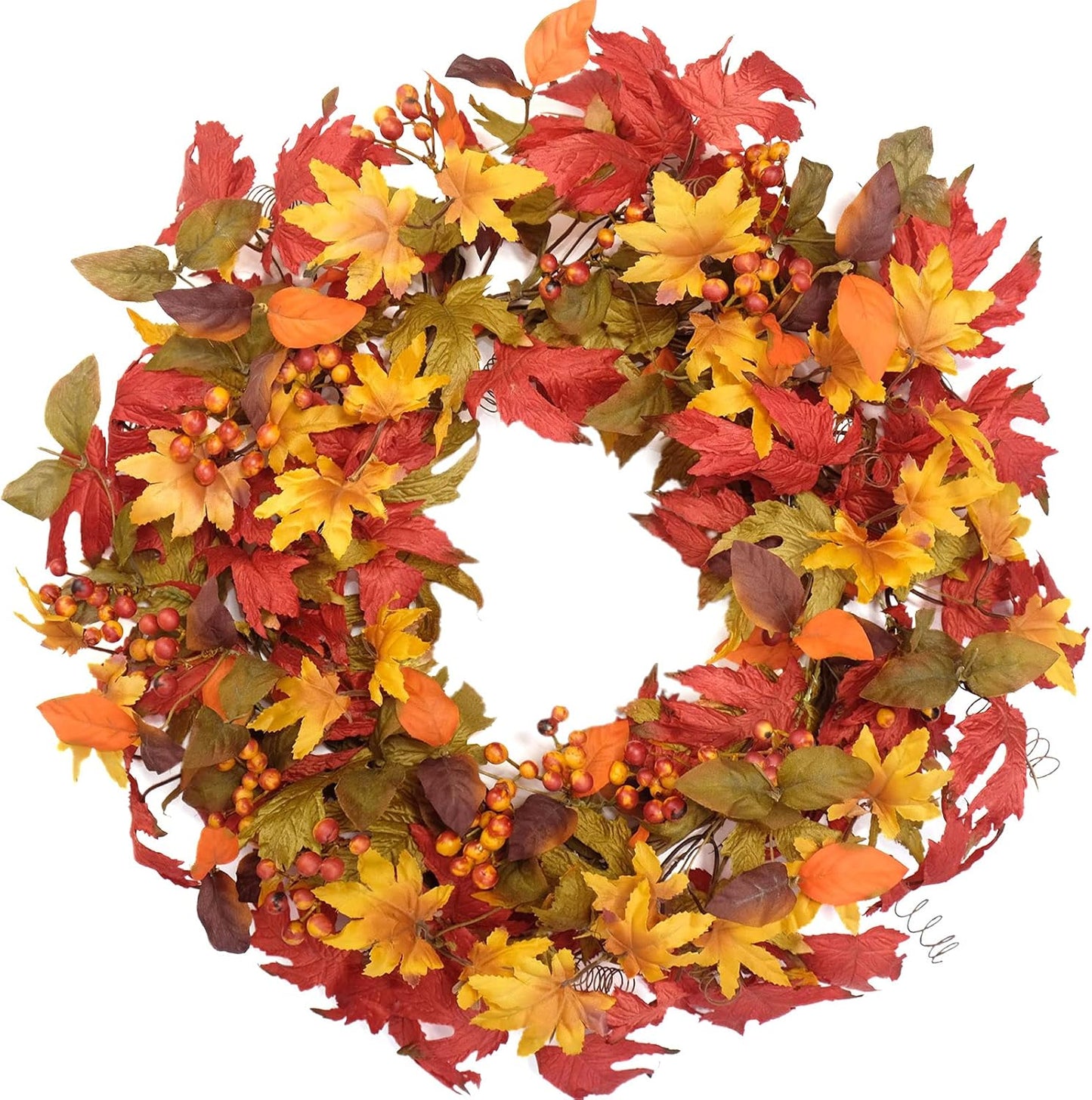 idyllic 20 Inches Wreath of Fall Foliage Maple Leaf, Artificial Wreath for Indoor Decor