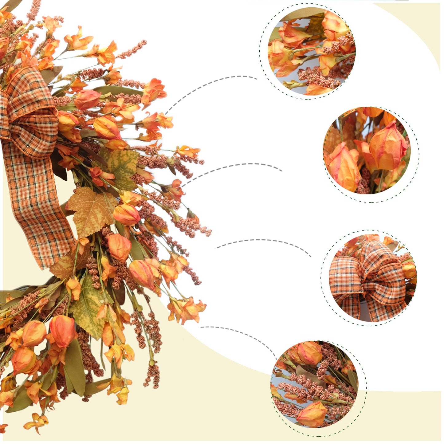 Idyllic 18 Inches Artificial Fall Wreath, Autumn Wreath with Berries & Leaves, Thanksgiving Harvest Front Door Wreath for Home Farmhouse Halloween Thanksgiving Day Festival Celebration Decor