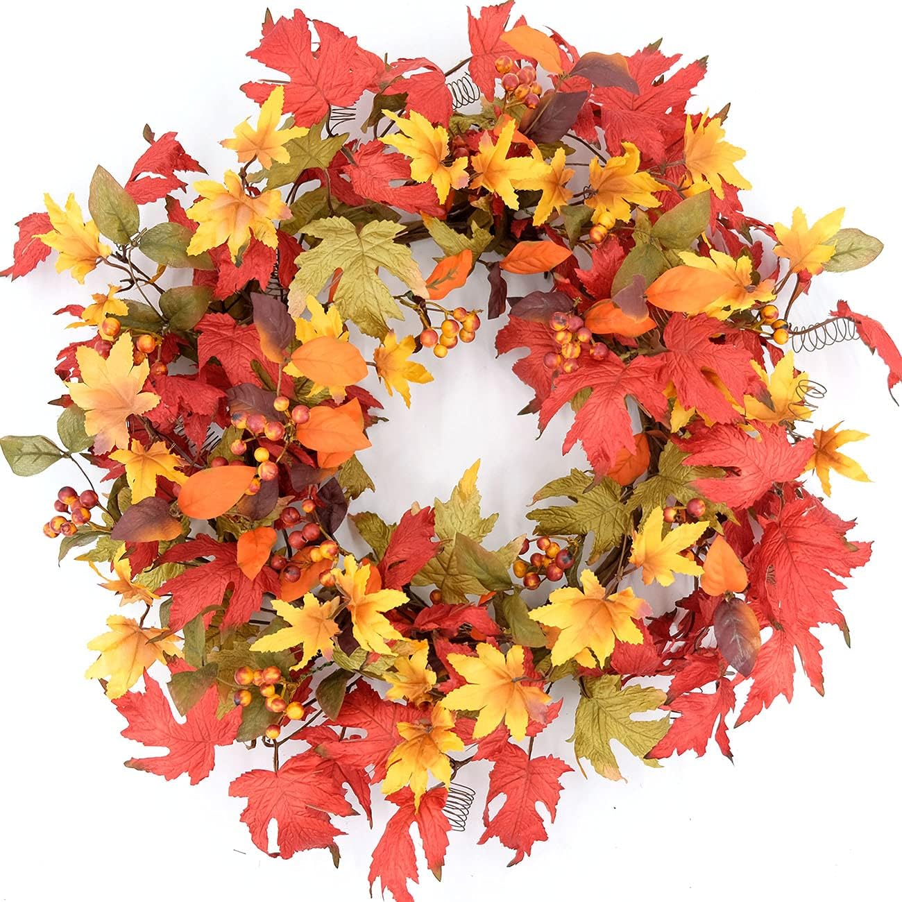 idyllic 20 Inches Wreath of Fall Foliage Maple Leaf, Artificial Wreath for Indoor Decor