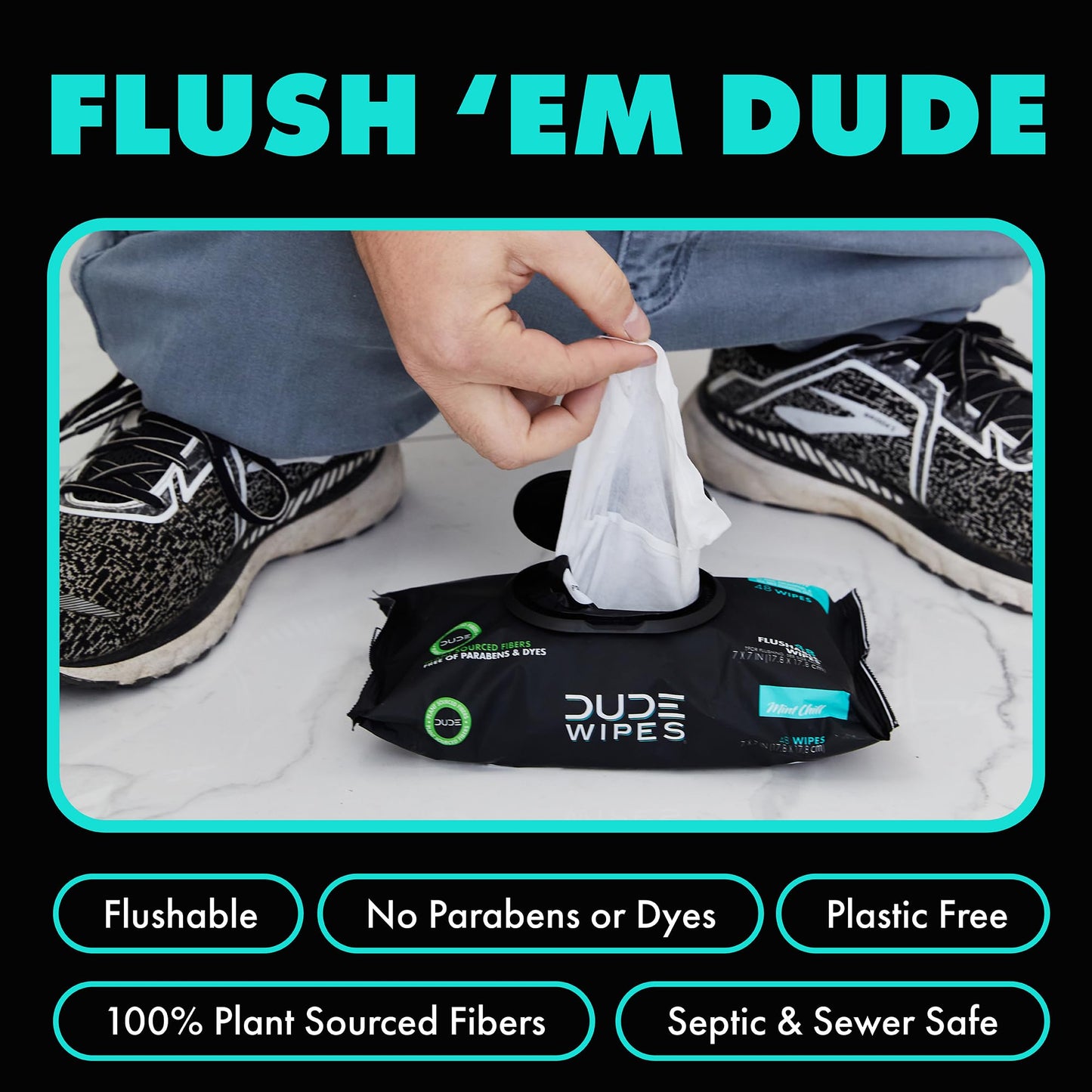 DUDE Wipes - Flushable Wipes - 3 Pack, 144 Wipes - Unscented Extra-Large Adult Wet Wipes - Vitamin-E & Aloe - Septic and Sewer Safe