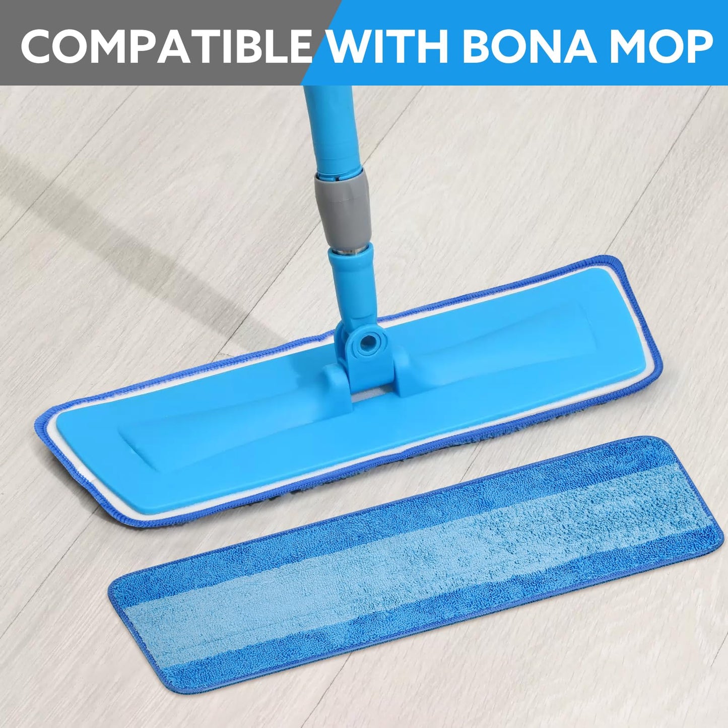 3 Pack Microfiber Cleaning Pads are Compatible with Bona Mop,18 Inch Replaceable Mop Pad Refill,Washable & Reusable Blue Microfiber Mop Pads for Hardwood and Hard-Surface Floors