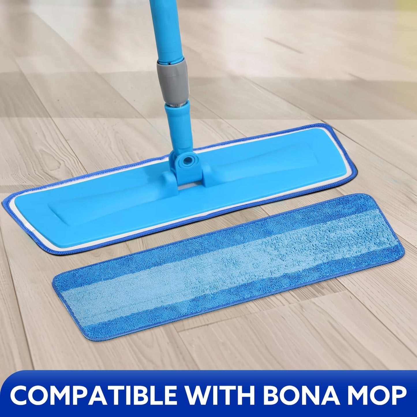 3 Pack Microfiber Cleaning Pads are Compatible with Bona Mop,18 Inch Replaceable Mop Pad Refill,Washable & Reusable Blue Microfiber Mop Pads for Hardwood and Hard-Surface Floors