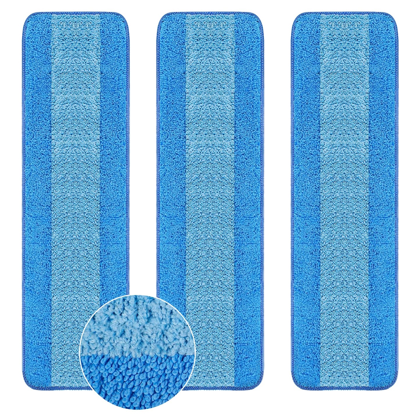 3 Pack Microfiber Cleaning Pads are Compatible with Bona Mop,18 Inch Replaceable Mop Pad Refill,Washable & Reusable Blue Microfiber Mop Pads for Hardwood and Hard-Surface Floors